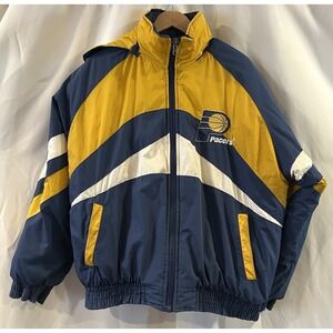 Pro Player Indiana Pacers Puffer‎ Jacket VTG 90s Mens Size L RARE Blue & Yellow